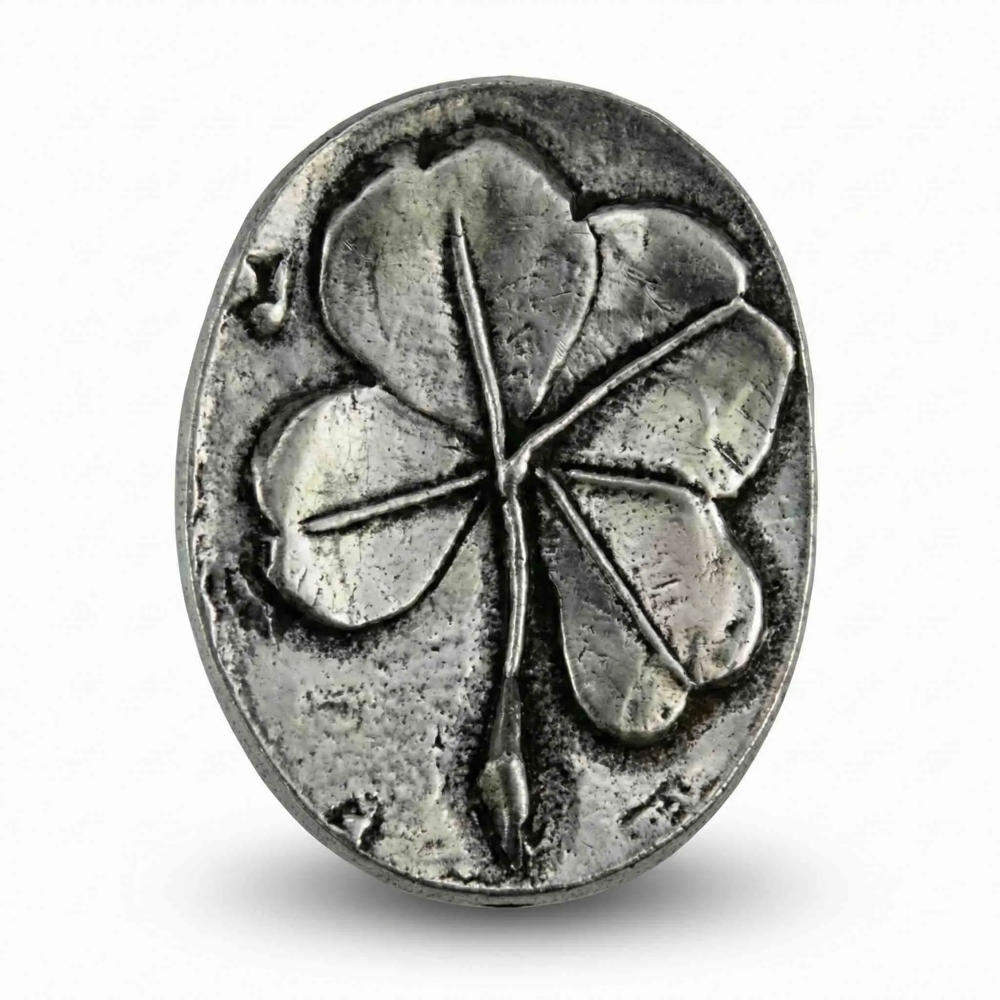 Clover Pocket Stone Pewter — Good Luck Talisman Carry Stone