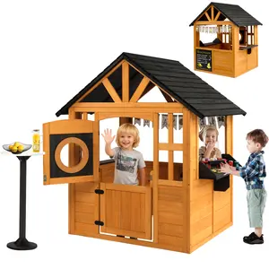 JOYMOR Kids Wooden Outdoor Playhouse for Kids Ages 3-8 with Lemonade Stand, Split Door & Pretend Play Accessories for Outdoor Backyard Imaginative Play