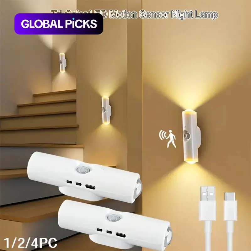 USB Rechargeable Motion Sensor Wall Light, LED Wall-Mounted Night Light with 3000K–6000K Adjustable Color, Magnetic Light for Wardrobe, Bathroom, Closet and Hallway, Magnetic Mounting, Easy Installation #GLOBAL PICKS