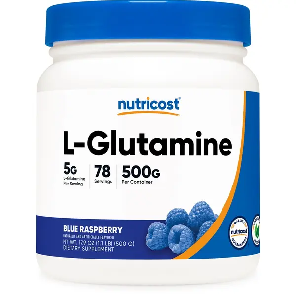 Nutricost Vegetarian Edible L-Glutamine Protein Powder - 500G Blue Raspberry Flavor, Natural Ingredients, Dietary Nutrition Fitness Supplement for US Health Enthusiasts with Targeted Support