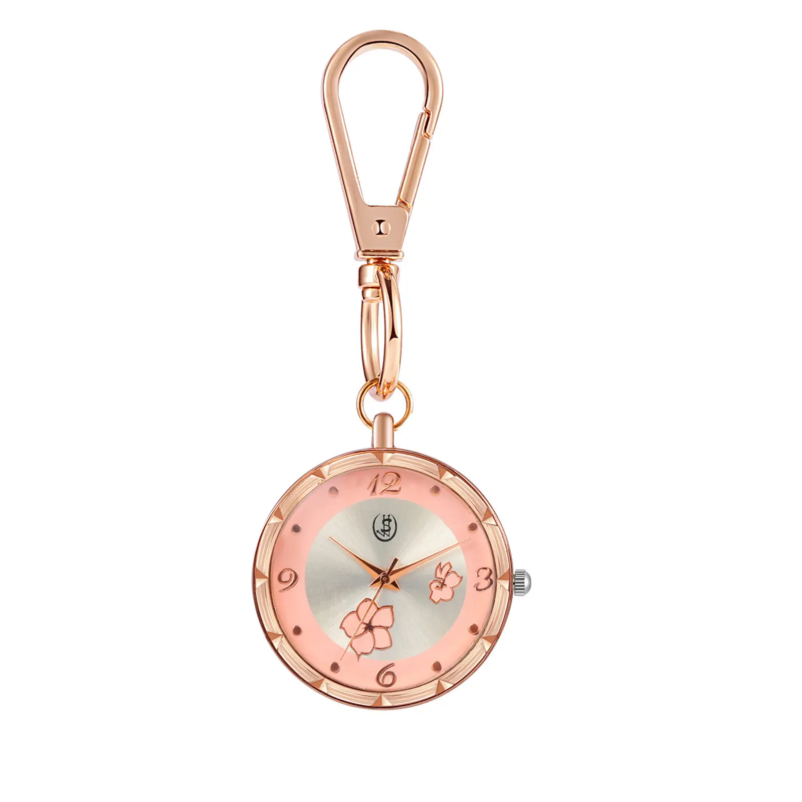 OIDEA Men's Flower Petal Round Dial Rose Gold Pocket Watch - Durable Clasp, Compact, Lightweight, 1ATM, Pulse-Count Bezel, Carabiner Clip, Fashion Accessory for Nurses, Outdoor Enthusiasts