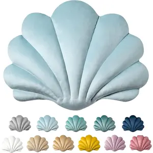 3D Throw Pillows Shell Shaped Accent Throw Pillow, Soft  Insert Included Cushion for Couch Bed Living Room, Pack of 1, Light Blue, 14 X 11 inches