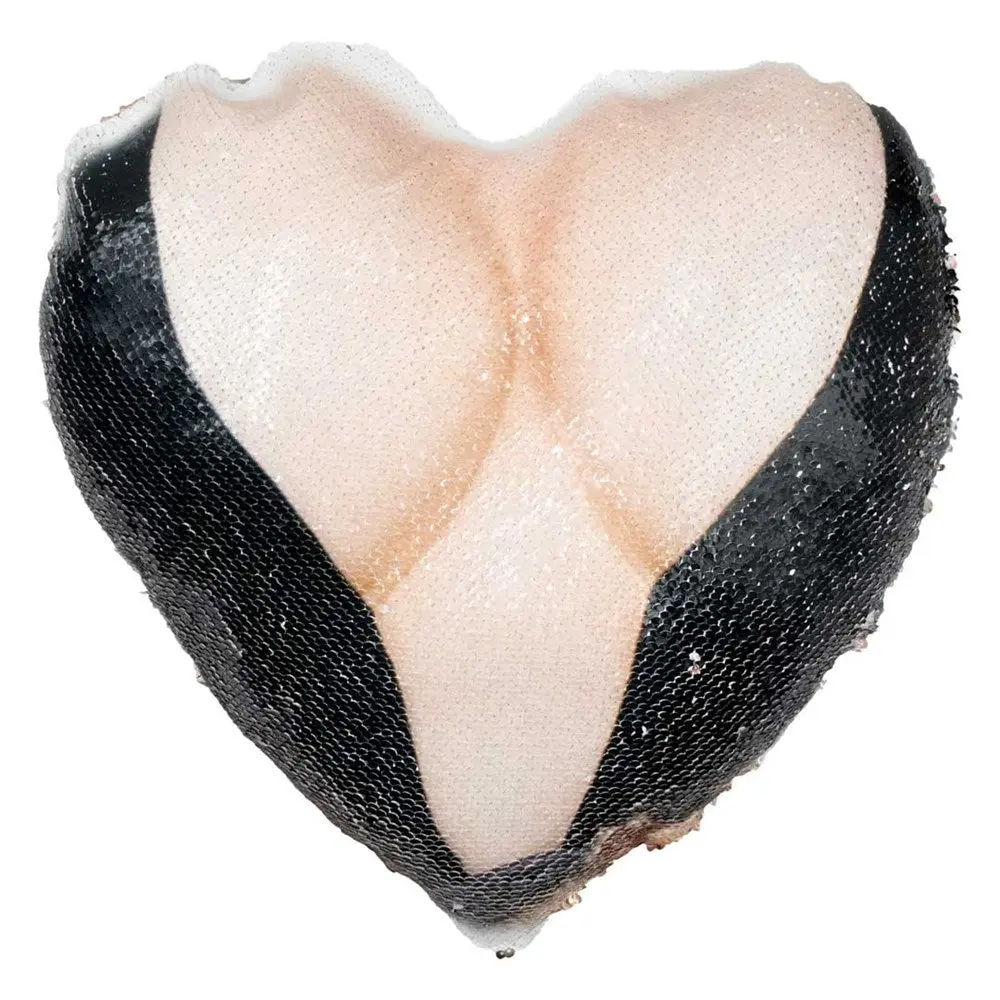 Elvira Chest Logo Heart Shaped Champagne Sequin Pillow