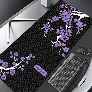 Japanese Purple Cherry Blossom Large Gaming Mouse Pad,Cloud Pattern Desktop Drotection Pad,Washable Rubber Pad Non-Slip Lock Edge Multi-Size Mouse Pad Suitable For Home Office, Desk Accessories, Desktop Accessory, Good Gift for Family and friends