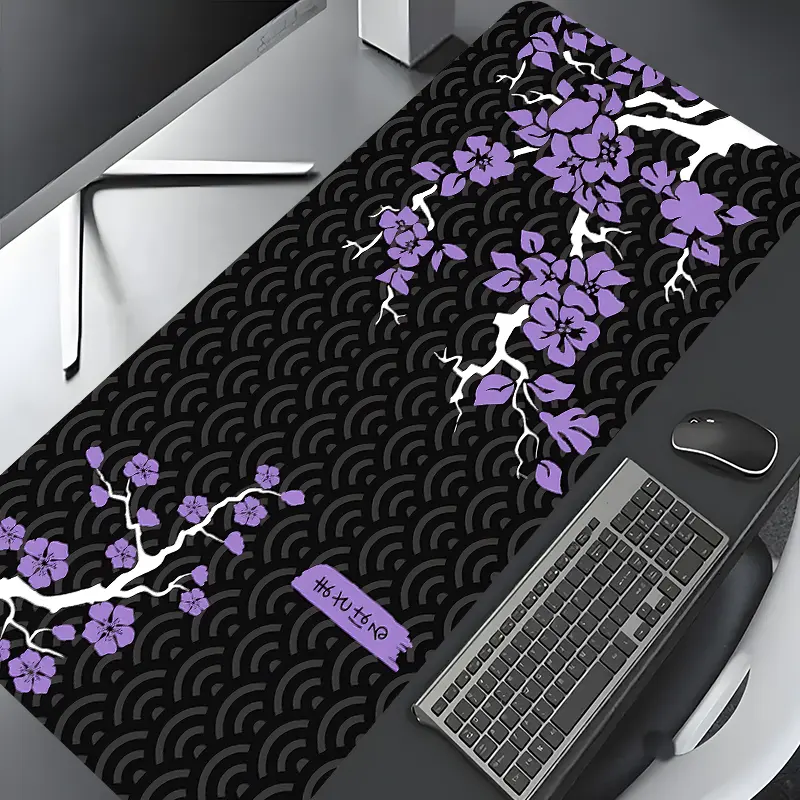 Japanese Purple Cherry Blossom Large Gaming Mouse Pad, Cloud Pattern Desktop Drotection Pad, Washable Rubber Pad Non-Slip Lock Edge Multi-Size Mouse Pad Suitable For Home Office, Desk Accessories, Aesthetic Desk Accessories, Gift for Family and friends