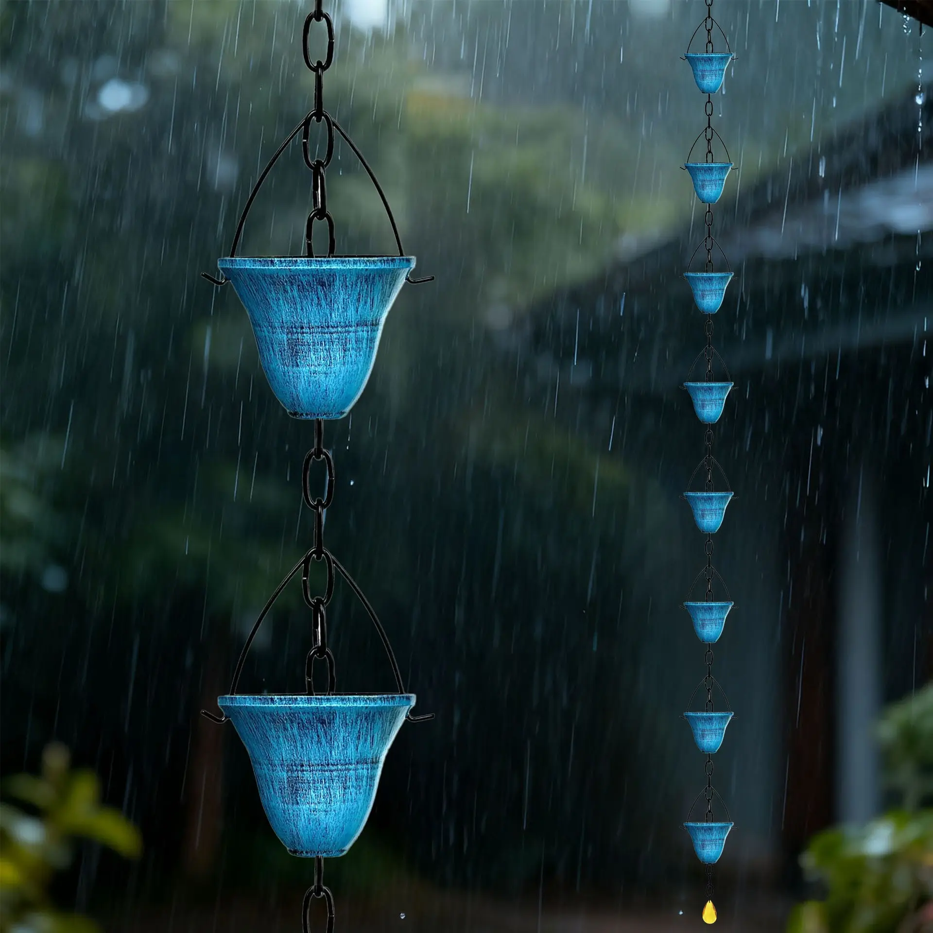 Creative Design Metal Ironwork Rain Chain for Rainwater Eaves Drainage, Garden Decorative Outdoor Iron Rain Catcher, Available Now, Courtyard Decoration, Downspout, Garden Accessories, Weatherproof