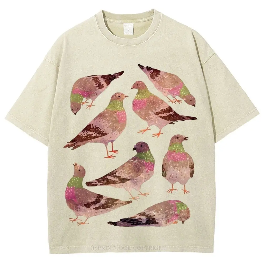 Pink Pigeon Unisex Vintage Washed Shirt, Graphic Tee, Unisex Fashion, Full Color, Full Size, For Men, For Women