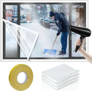 3 Pcs Window Insulation Kit Total 63 × 141 Inches Cuttable Transparent Film with Adhesive Straps Pof Shrink Film Window Plastic for Patio Winterizing Thicken Warm Winter Waterproof Insulation Cover