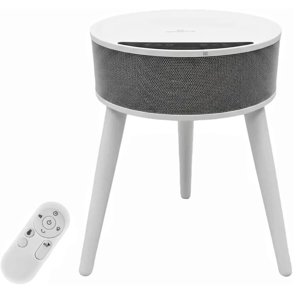 White Round Tabletop Electric Heater with Adjustable Thermostat and Safety Anti-Tip Grill, Portable Indoor Warm Air Heater for Home and Office Use, Perfect for Warming Up Small Rooms, Desks and Living Areas