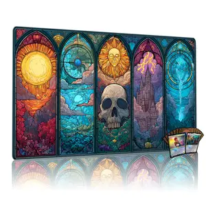 Stained Glass Elements Playmat for Mtg, 24x14 Inch Tcg & Board Game Mat, Artistic Design Mousepad Desk Accessory, Gaming Mouse Pad, Made for Gaming