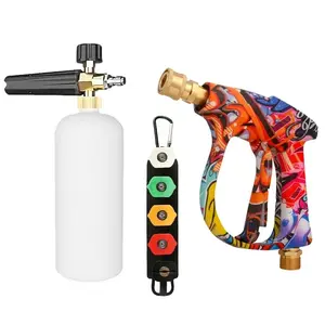 Graffiti Design High-pressure Water Spray, 1L Foam Spray Gun, 1/4" Quick Nozzle Set with Rubber Base, Professional Car Washing & Maintenance Tool, Car Cleaning Kit, Adjustable Foam Sprayer, Car Wash Jet, Foam Cannon, Car Wash Accessory, Foam Spray Lance