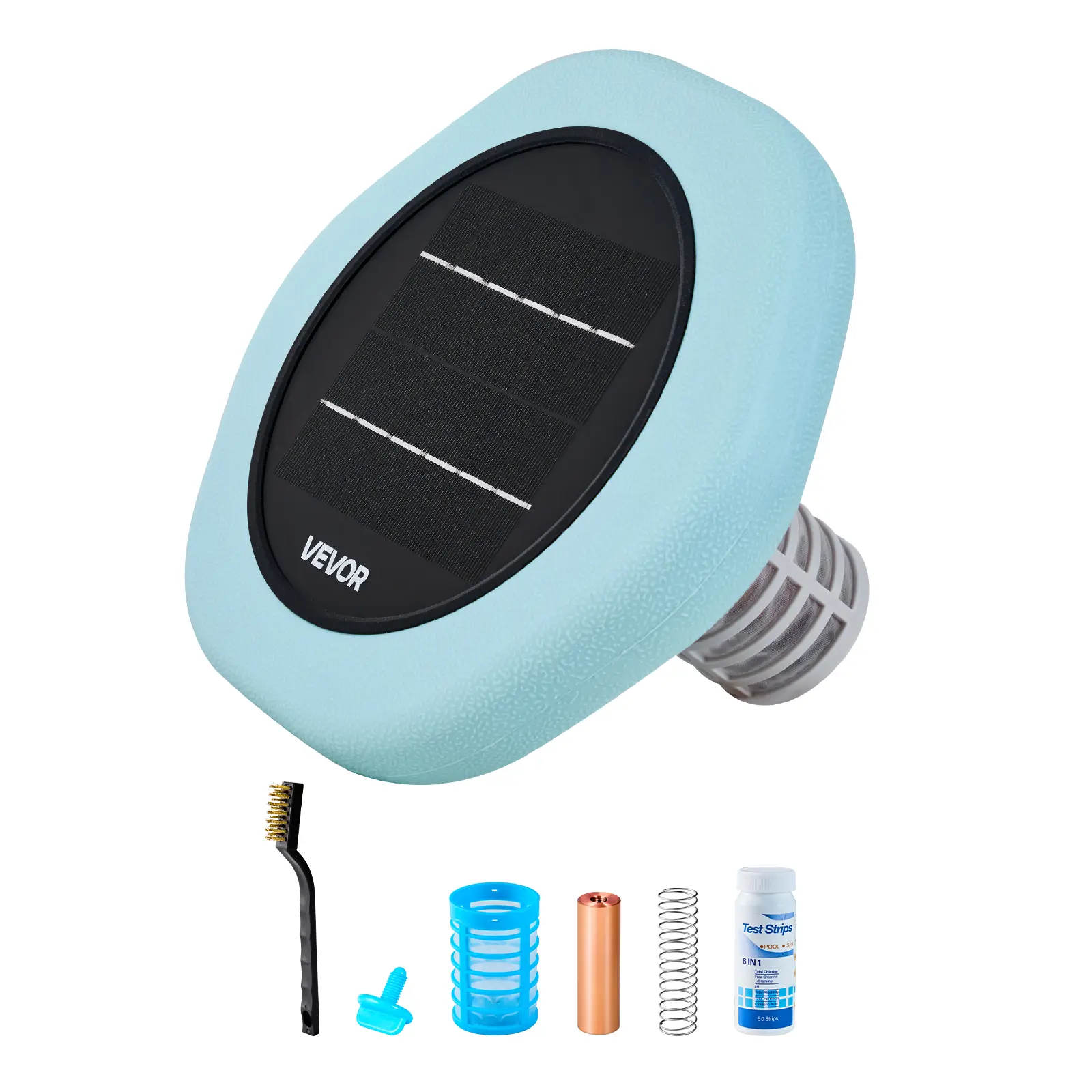 VEVOR Solar-Powered Hexagon Copper Ionizer, Up to 45000 Gal Floating Automatic Cleaner & Purifier, Chlorine-Free Water, with Copper Anode, Spring, Brush, Filter, Screws for Saltwater Pools, Spas (PH 7.2–7.6 Help for Spa Owners)