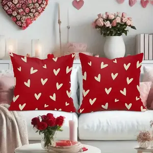 2PCS Red Heart Reversible Printed Pillow Covers with Zipper, Home Decorative Cushion, Sofa Cushion Cover