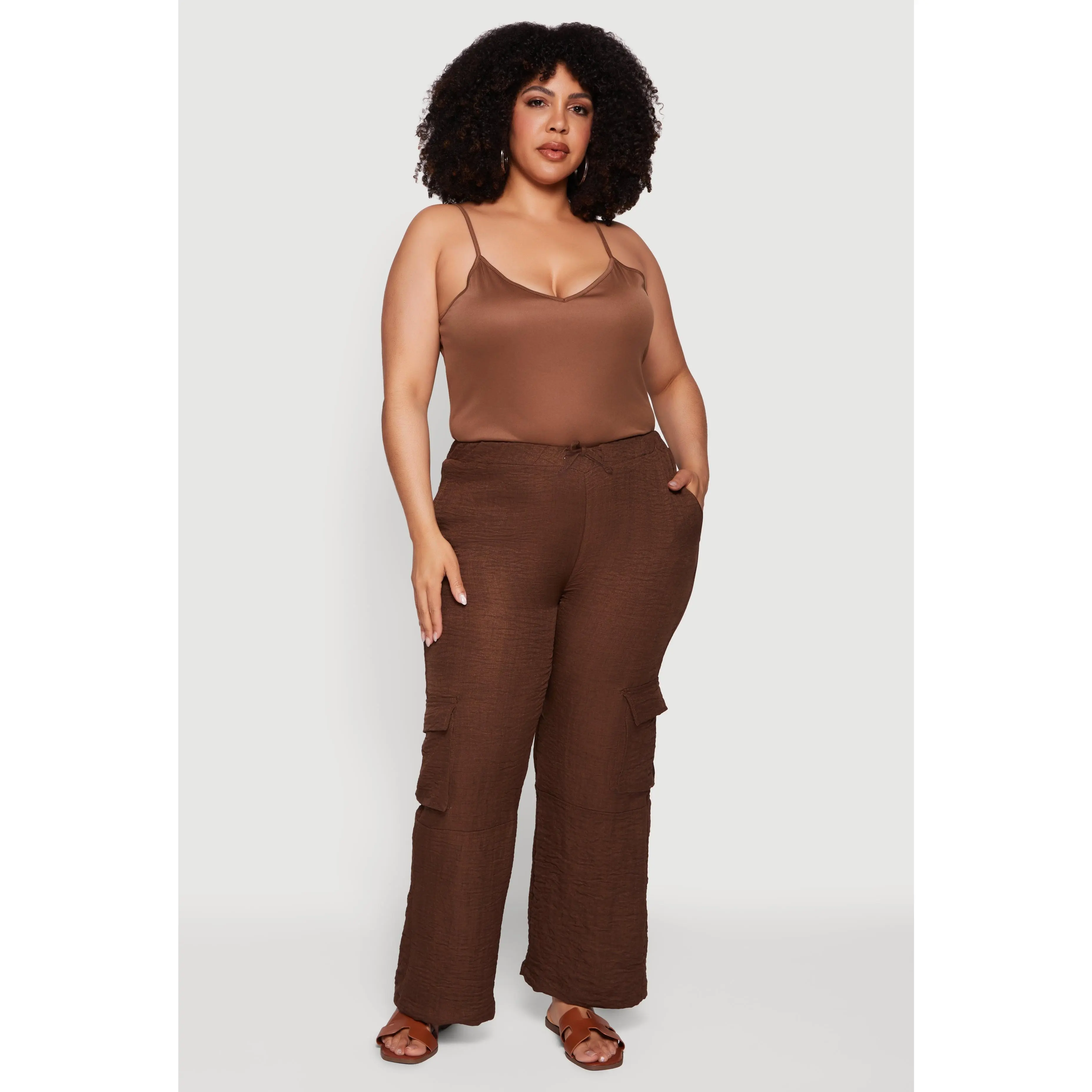 Plus Size Crepe Knit Drawstring Waist Cargo Pants