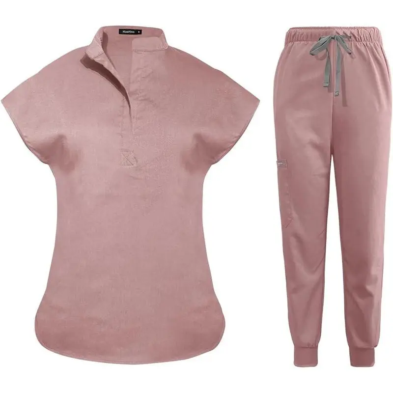 NewScrubs Set for Women Nurse Uniform Jogger Suit Stretch Top & Pants with Multi Pocket for Nurse Esthetician Workwear Clothes Womenswear Fitted Minimalist Women's Workwear