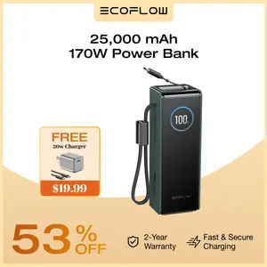 【Exclusive TikTok Gift】ECOFLOW Rapid Power Bank, 25,000mAh, 170W, 100W Built-in and Retractable Cables, Portable Charger with Triple 100W USB-C Port, Compatible with iPhone Series, Samsung, Laptop and More, Silver Travel Battery Pack