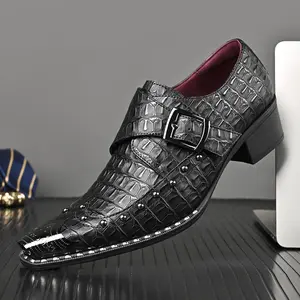 Men’s pointed-toe buckle dress shoes, British-style embossed formal footwear, versatile for office and weddings Elegant Classic Work mens dress shoes