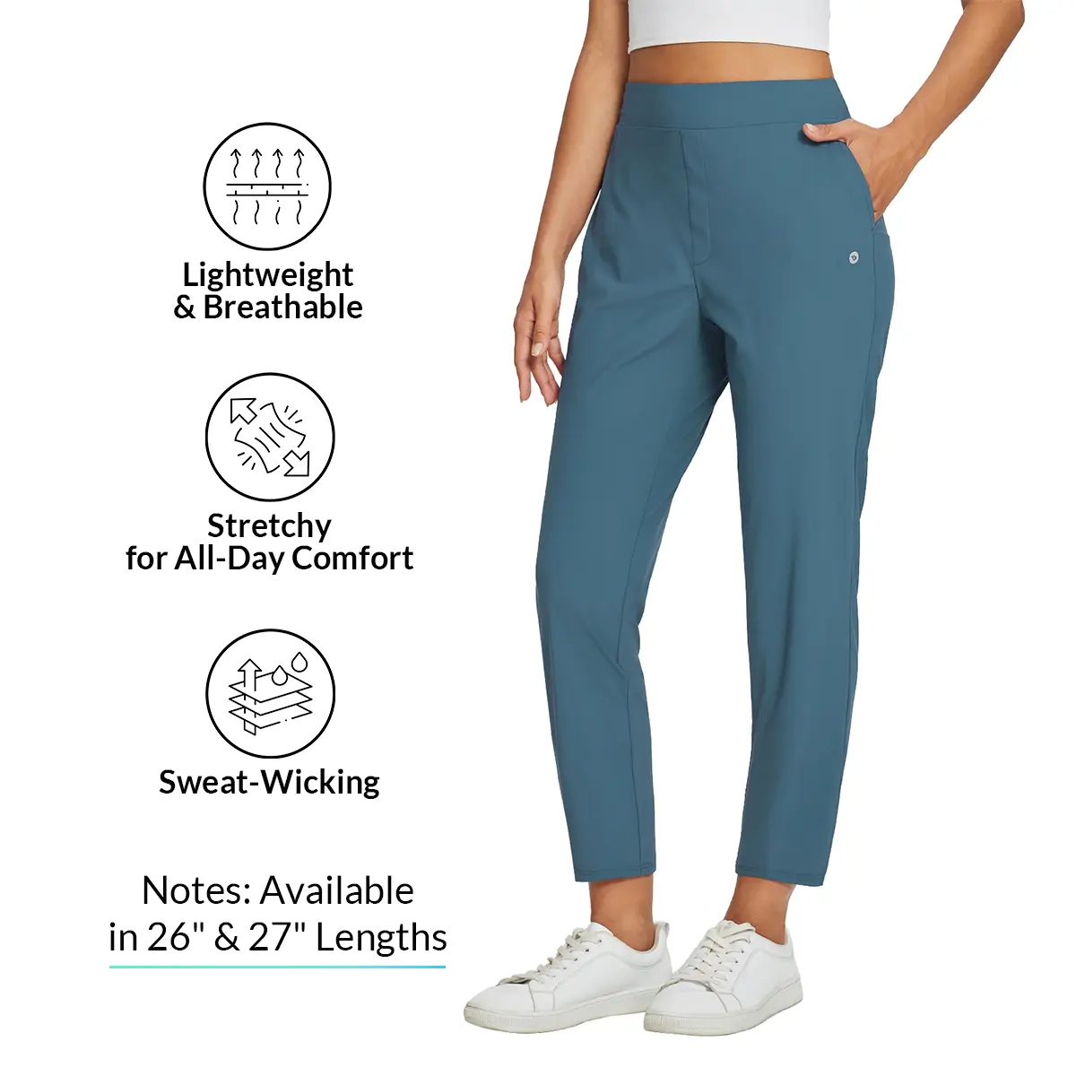 baleaf Women's Lightweight Breathable Soft 26"/27" Ankle Pants Business Casual Summer Silky with Zipper Pockets Stretch Petite Golf Work Bottoms UPF50 School Interview Outfit Athletic Dress Pants summervibes