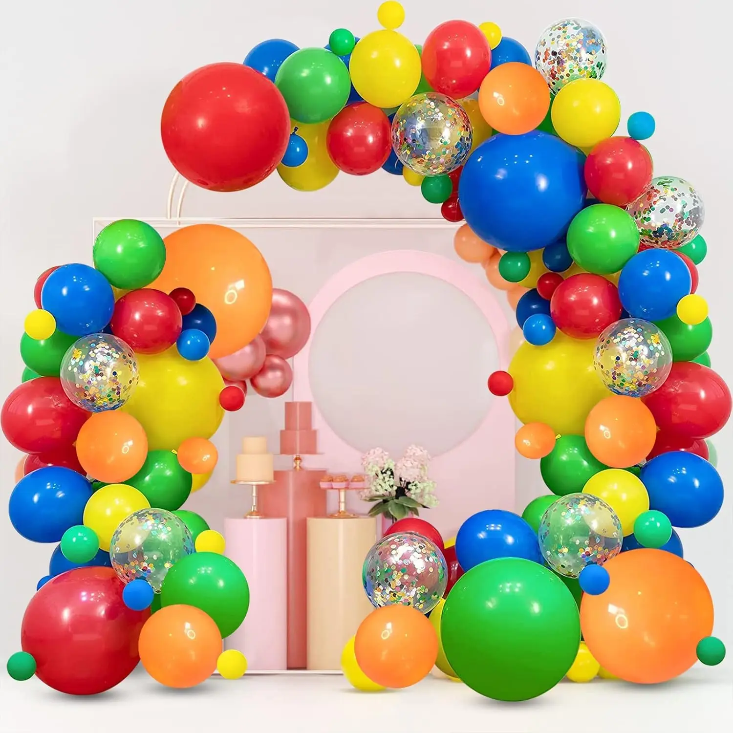 115-Pcs Multi-Size 5-Color Round Latex Rubber Circus Garland Kit with Tape, 21-Pcs Confetti Balloons - Burst-Resistant 115pcs Party Set for Birthday, Wedding, Baby Shower Decor & Festive Supplies, Happy Birthday