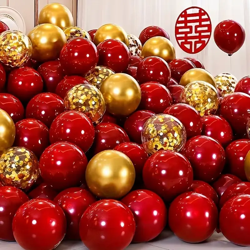 50 Thickened Anti-Explosion and Gold Balloon Set, Balloon Decorations Kit, Party Balloons Decorations, Five Color Paper Confetti Arch for Valentine's Day Birthday Wedding Home Decor