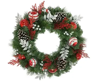 Puleo 24" Decorated Artificial Wreath with Redreen & Silver