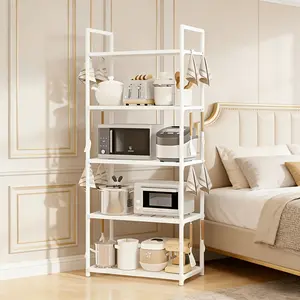 Freestanding Microwave Stand Sturdy PP construction with lower shelves, a space-saving storage solution for countertops or cabinets in small kitchens – Easy assembly, double-layer design, durable material, practical storage rack