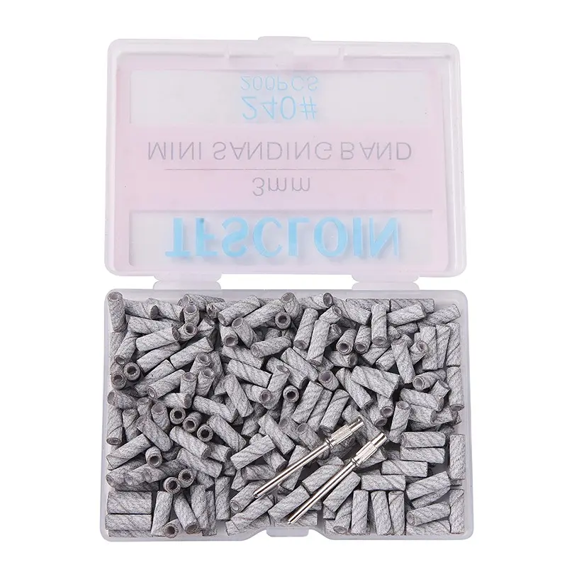200 Pcs Professional Nail Art Nail Care Sanding bands, 3mm, 4 Colors, 80/120/180/240 Grit, Includes 2 Arbor Pins, Essential Manicure Kit, Nail Art Tools, Nails Supplies