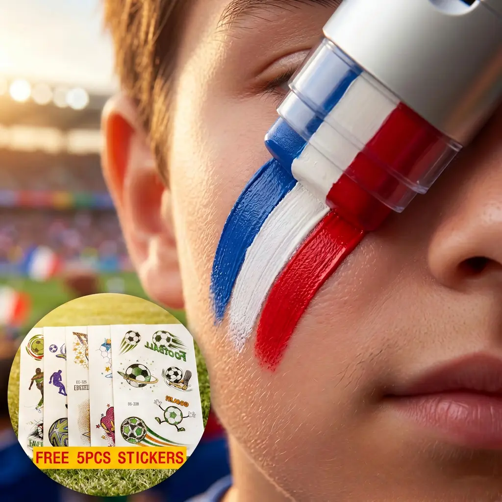 Waterproof Sweat-Resistant Face & Body Paint Stick Cream - 3-Color Cosmetic Makeup for 2026 Football Match Soccer Season, Party Photo Use (Kids, Adults)