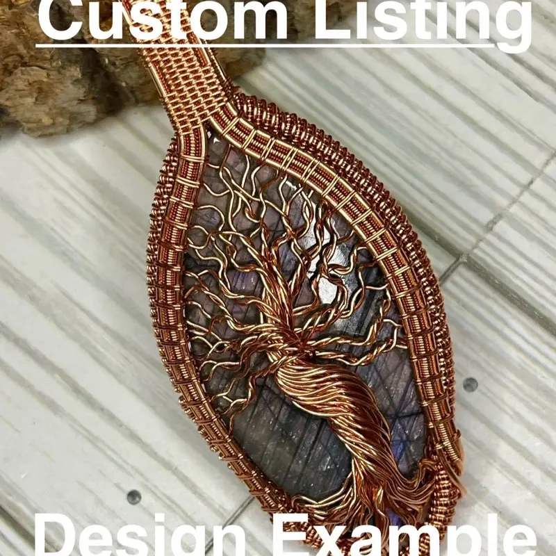 Custom Large Tree of Life Copper Necklace with Copper Wire Coil Frame, Large Pendant Nature Art for Healing Luck