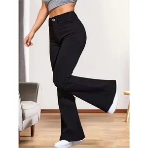 Women's elegant black bell bottom pants - elastic opaque bell bottom pants