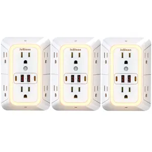 3-Pack Multifunctional Power Strip Surge Protector with Night Light LED Power Outlet, 6 AC Outlets with 4 USB Ports (2 USB-C), 3-Sided Multi-Plug Wall Extender with Spaced Outlets for Home, Travel, Office (White)