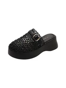 Breathable Mesh Thick Sole Rubber Slip-On Mules, Comfortable Soft Bottom Sandals, Thick Bottom Slippers, Versatile for Commute & Vacation, Stylish Open-Toe Design, Women