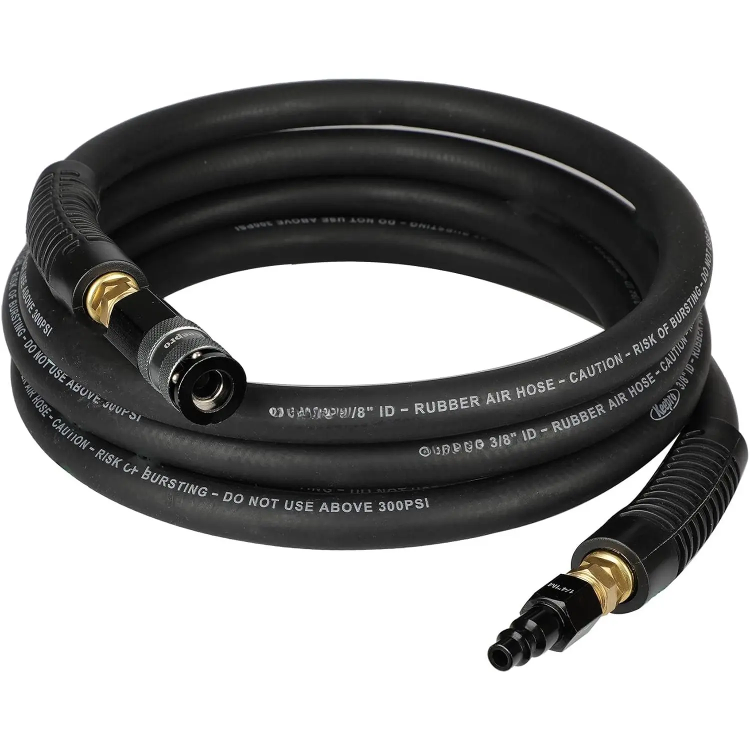 Rubber Air Hose, Durable Air Compressor Hose 3/8 Inch ID By 10  Long with Swivel Universal Aluminium Quick Coupler and Plug, 300 PSI Maximum , Black