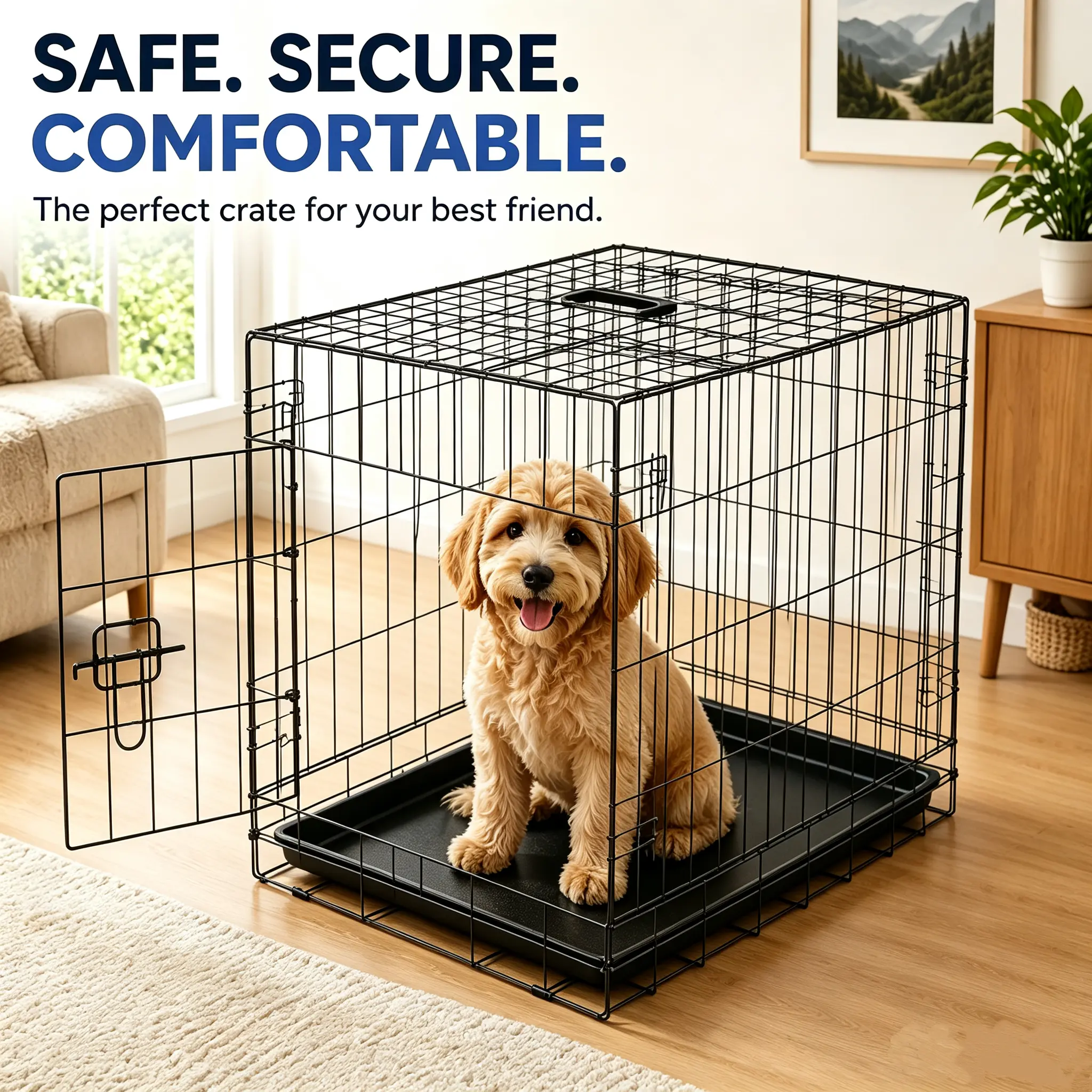 Sweetcrispy S Metal Frame Grid Folding Dog Crate for Tiny Breeds - Single Door with Divider Panel, Leak-Proof Tray, Secure Latch, Portable Setup, Durable & Easy to Assemble