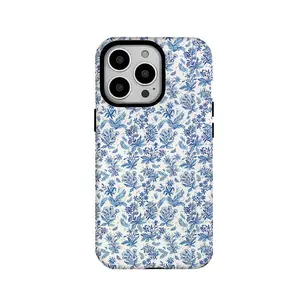 Blue and white elegant pattern, durable, shock-absorbing two-in-one mobile phone case, suitable for iPhone 16 15 14 13 12 11 and other series models, can be given as a gift to friends or family Compatible with Samsung Galaxy S25