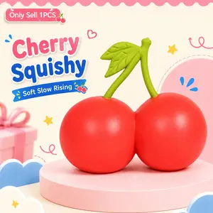 Cherry Squishy Squeeze Toy,  Giant Double Cherry Fruit Style Filled Squishy with Slow Rising Soft Tactile Feel, Handheld Fidget Toy for Desk Home Office Travel and Party Favor Use