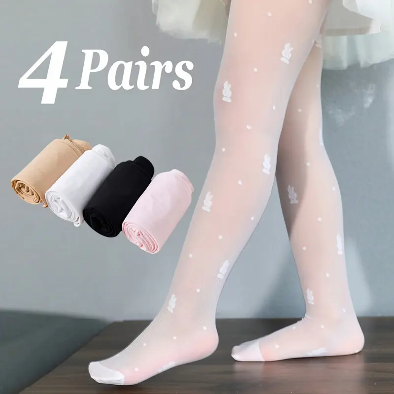 4-pack of girls' summer breathable bunny mesh footed tights
