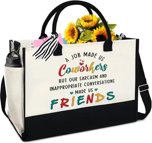Funny Coworker Tote Bag Aesthetic Canvas Reusable Bag Cute Work Bestie Gift for Women Office Friend Birthday Gift Idea Daily Shopping Shoulder Bag