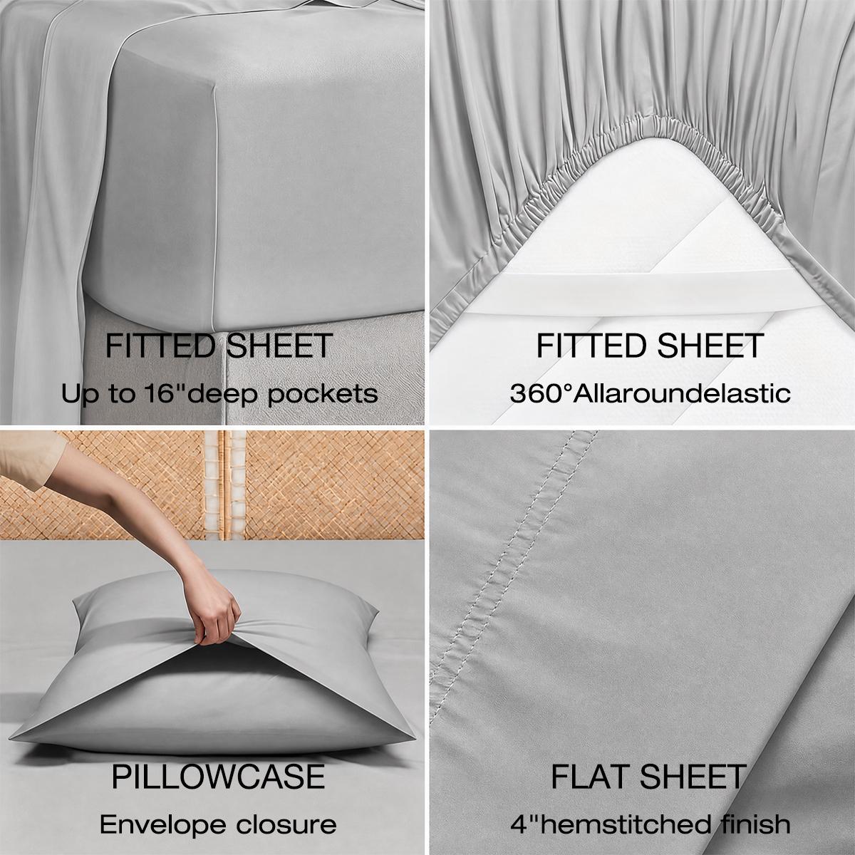 Jollyvogue 6PCS Bamboo Cooling Queen Size Sheet Set - Children Bedding Set, Breathable and Comfortable Fit For Hot Sleepers Sweats, Pillowcases, Flat Fitted A Perfect Gift