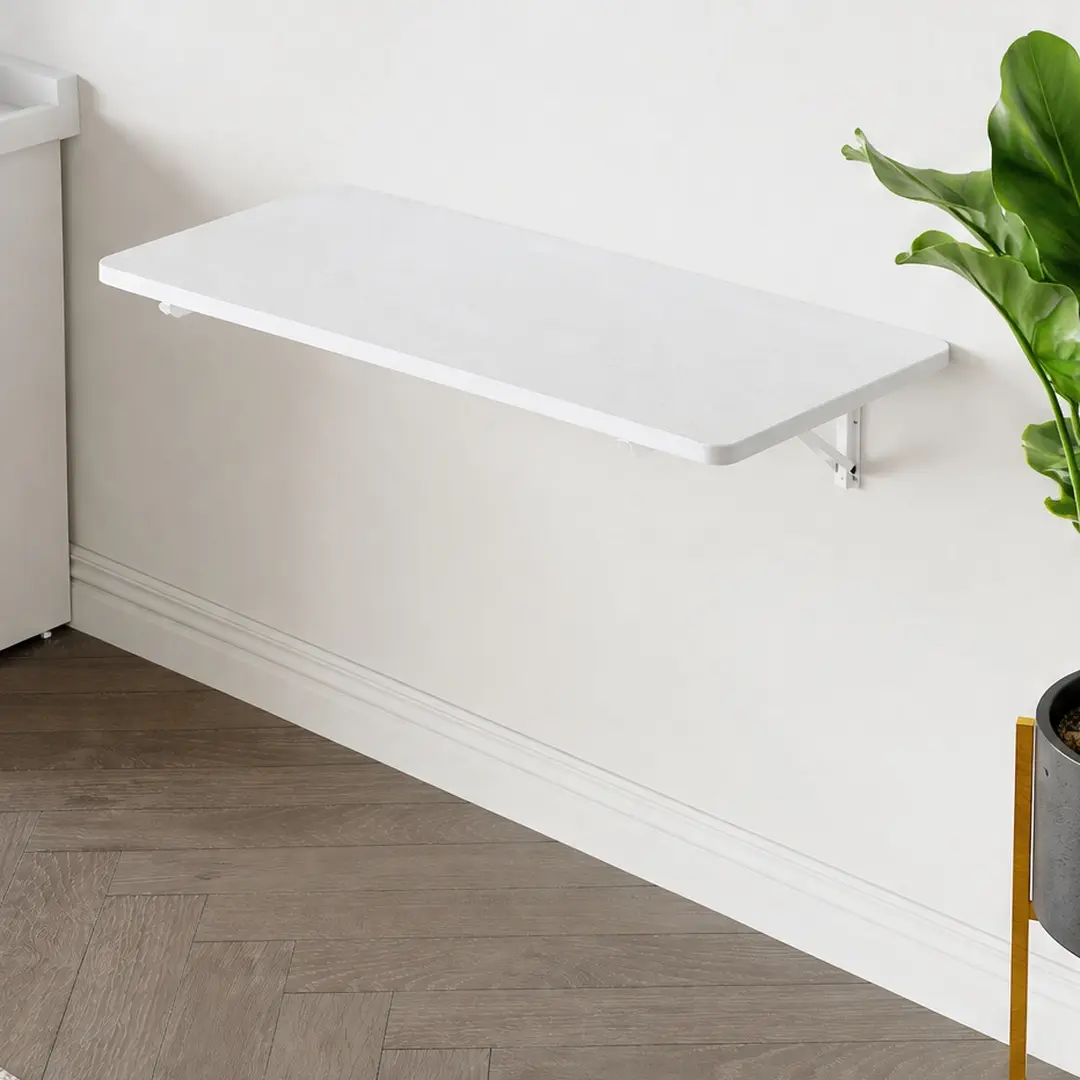 ARCH Wall Mounted Foldable MDF Solid Wood Table - 15.70w x 31.40d x 7.30h in White, Sturdy Metal Bracket System Hardware for Easy Installation, Space-Saving Compact Multi-Functional End Table, Generous Surface Area Kitchen Furniture