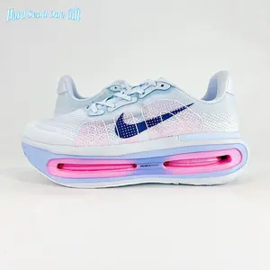 Daily lightweight platform trainer sneakers use seamless sheer soft breathable woven mesh upper, translucent sky blue knit base with vivid blush pink air cushion pockets, perforated mesh ventilation, flexible full air midsole