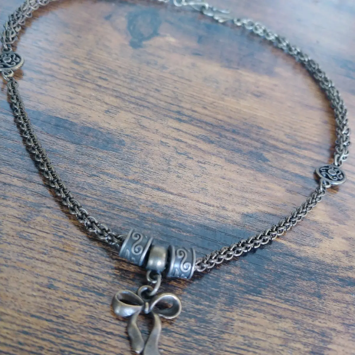 Bronze JPL & Sweet Pea Chainmail Necklace with Ribbon Pendant