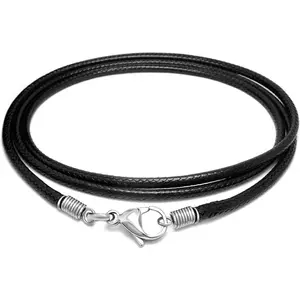 Leather Necklace Cord with Clasp 16inch to 24inch Braided Rope Necklace for Men Women Stainless Steel Clasp 2mm Black Leather Cord Necklace Brown Leather Necklace
