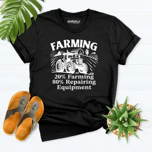 Men's Casual Cotton Knit Tshirt - Round Neck Short-Sleeve Menswear Top, Funny Farm Tractor Theme (20% Farming, 80% Equipment Repair), Farm Dad Gift