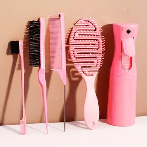 Professional Hair Care Set, Hair Care Tool with Spray Bottle, Scalp Massager Comb, Edge Control Brush, Rat Tail Comb and Detangling Hairbrush, Suitable for All Hair Types
