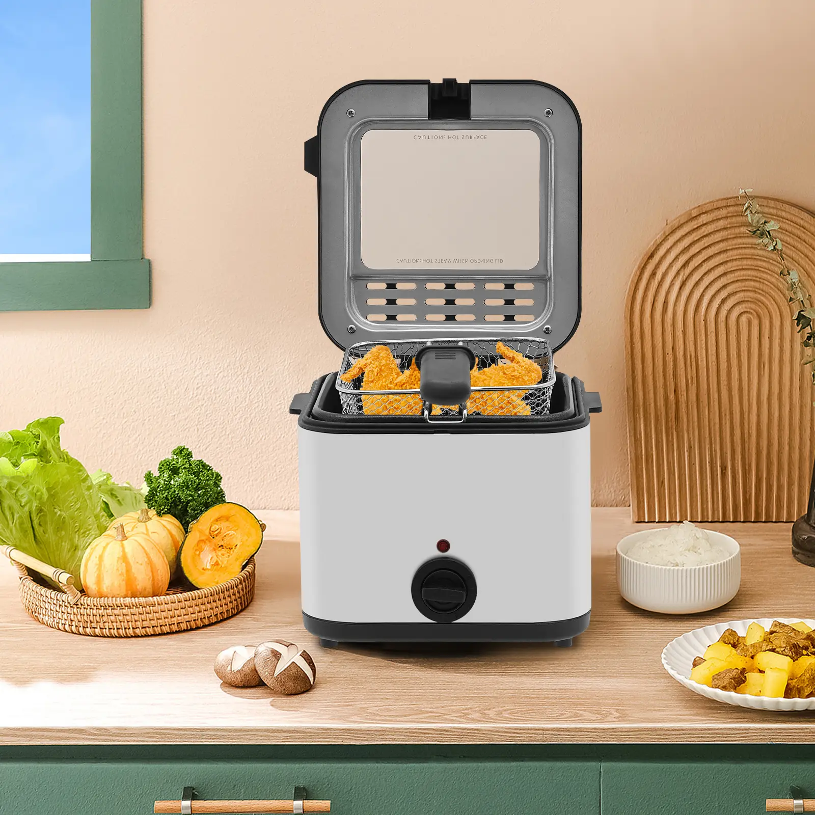 Stainless Steel Modern Electric Deep Fryer Pot - 1000W Countertop Kitchen Appliances, 2.5L Oil Capacity, 14.5cm Size, US Plug, 1* Basket for French Fries, Home Use, Fryer Fries, 1* Deep Fryer