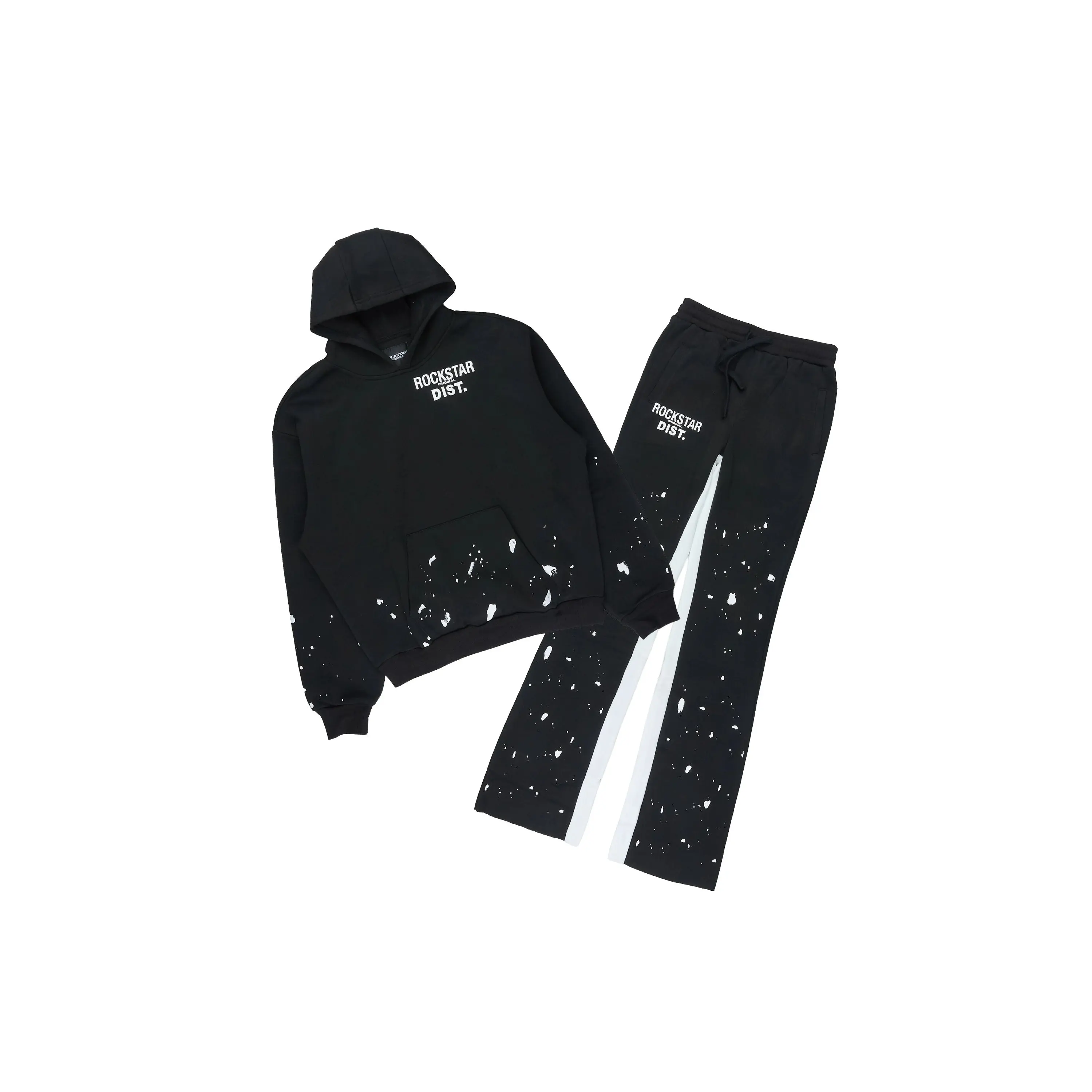 Boys Raffer 2.0 Black/White Hoodie/Stacked Flare Track Set