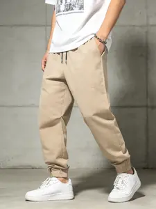 Men's casual pants, elastic waistband drawstring and ankle fold design, woven ankle binding pants, sports pants, fitness pants, suitable for gym, sports, and daily wear (universal for all seasons)