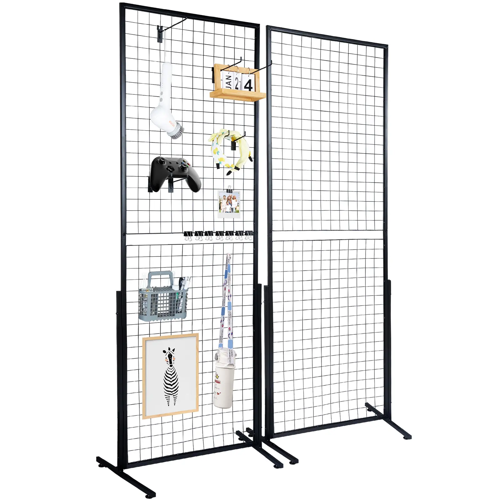 VEVOR 2-Pack Floorstanding Grid Wall Panel Tower with T-Base, 2'x5.6' Double-Sided Wire Racks, Expandable Decoration Hanger Set with Extra Clips & Hooks, Easy Installation for Art Craft Shows, Room Use, Home Organization Storage