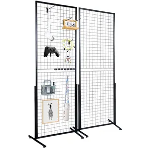 VEVOR 2' x 5.6' Grid Wall Panels Tower,  2 Packs Wire Gridwall Display Racks with T-Base Floorstanding, Double Side Gridwall Panels for Art Craft Shows, Retail Display with Extra Clips and Hooks Decor Hanging